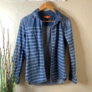 Joe Fresh long sleeve button up denim shirt striped EUC